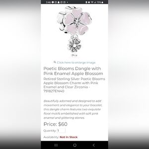 Retired Pandora Poetic Blooms Dangle with Pink Enamel Apple Blossom